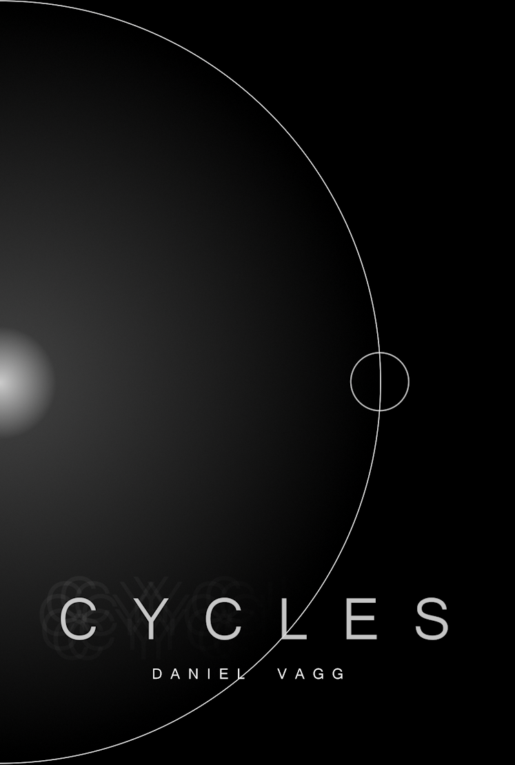 Cover of Cycles: a lone figure silhouetted against the curve of a planet, seen from a drifting ship.